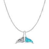 Lab Created Blue Opal Whale Tail Pendant Box Chain Necklace 925 Sterling Silver
