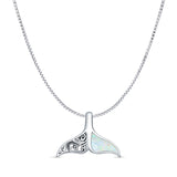 Lab Created White Opal Whale Tail Pendant Box Chain Necklace 925 Sterling Silver