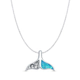 Lab Created Blue Opal Whale Tail Pendant Cable Chain Necklace 925 Sterling Silver
