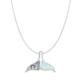 Lab Created White Opal Whale Tail Pendant Cable Chain Necklace 925 Sterling Silver