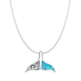 Lab Created Blue Opal Whale Tail Pendant Rolo Chain Necklace 925 Sterling Silver