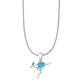 Oval Lab Created Blue Opal Kangaroo Pendant Snake Chain Necklace 925 Sterling Silver