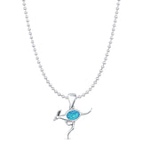Oval Lab Created Blue Opal Kangaroo Pendant Bead Chain Necklace 925 Sterling Silver