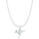 Oval Lab Created White Opal Kangaroo Pendant Bead Chain Necklace 925 Sterling Silver