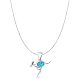 Oval Lab Created Blue Opal Kangaroo Pendant Cable Chain Necklace 925 Sterling Silver