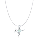 Oval Lab Created White Opal Kangaroo Pendant Cable Chain Necklace 925 Sterling Silver