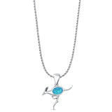 Oval Lab Created Blue Opal Kangaroo Pendant Rope Chain Necklace 925 Sterling Silver