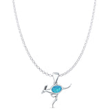 Oval Lab Created Blue Opal Kangaroo Pendant Rolo Chain Necklace 925 Sterling Silver