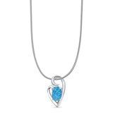 Oval Lab Created Blue Opal Heart Pendant Snake Chain Necklace Oxidized 925 Sterling Silver