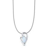 Oval Lab Created White Opal Heart Pendant Snake Chain Necklace Oxidized 925 Sterling Silver