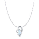 Oval Lab Created White Opal Heart Pendant Rolo Chain Necklace Oxidized 925 Sterling Silver