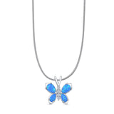 Pear Lab Created Blue Opal Butterfly Pendant Snake Chain Necklace Oxidized 925 Sterling Silver