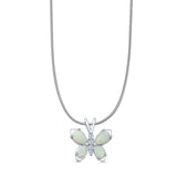 Pear Lab Created White Opal Butterfly Pendant Snake Chain Necklace Oxidized 925 Sterling Silver