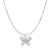 Pear Lab Created White Opal Butterfly Pendant Box Chain Necklace Oxidized 925 Sterling Silver