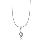 Round Lab Created White Opal Snake Pendant Snake Chain Necklace Oxidized 925 Sterling Silver