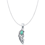 Oval Turquoise Feather Filigree Pendant Cable Chain Necklace Oxidized 925 Sterling Silver