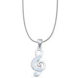 Lab Created White Opal Music Note Pendant Snake Chain Necklace  925 Sterling Silver
