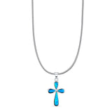 Lab Created Blue Opal Cross Pendant Snake Chain Necklace  925 Sterling Silver