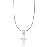 Lab Created White Opal Cross Pendant Snake Chain Necklace  925 Sterling Silver