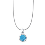 Round Lab Created Blue Opal Oxidized Twisted Rope Pendant Snake Chain Necklace  925 Sterling Silver