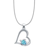 Lab Created Blue Opal Heart & Sea Turtle Pendant Snake Chain Necklace  925 Sterling Silver