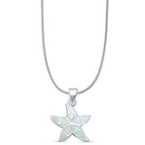 Lab Created White Opal Starfish Pendant Snake Chain Necklace  925 Sterling Silver