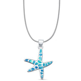 Lab Created Blue Opal Starfish Pendant Snake Chain Necklace  925 Sterling Silver