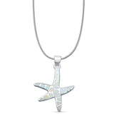 Lab Created White Opal Starfish Pendant Snake Chain Necklace  925 Sterling Silver