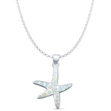 Lab Created White Opal Starfish Pendant Rolo Chain Necklace  925 Sterling Silver