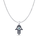 Hand Of Hamsa & Evil Eye Pendant Box Chain Necklace Oxidized 925 Sterling Silver