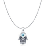 Hamsa Hand & Evil Eye Pendant Box Chain Necklace Oxidized 925 Sterling Silver