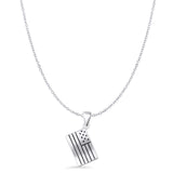 American Flag Pendant Cable Chain Necklace Oxidized 925 Sterling Silver