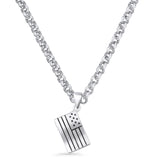 American Flag Pendant Rolo Chain Necklace Oxidized 925 Sterling Silver
