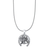 Horses & Horseshoe Pendant Oxidized Snake Chain Necklace 925 Sterling Silver