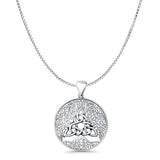Celtic Trinity & Tree Of Life Pendant Oxidized Box Chain Necklace 925 Sterling Silver