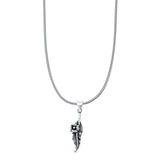 Feather & Flower Pendant Oxidized Snake Chain Necklace 925 Sterling Silver