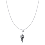 Feather & Flower Pendant Oxidized Cable Chain Necklace 925 Sterling Silver