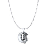 Owl & Moon Pendant Oxidized Bead Chain Necklace 925 Sterling Silver