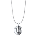 Owl & Moon Pendant Oxidized Rope Chain Necklace 925 Sterling Silver