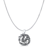 Dragon Pendant Oxidized Box Chain Necklace 925 Sterling Silver