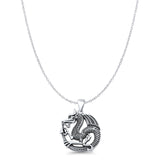 Dragon Pendant Oxidized Cable Chain Necklace 925 Sterling Silver