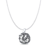 Dragon Pendant Oxidized Rolo Chain Necklace 925 Sterling Silver