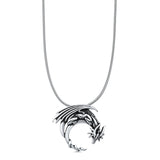 Dragon Pendant Oxidized Snake Chain Necklace 925 Sterling Silver