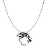 Dragon Pendant Oxidized Box Chain Necklace 925 Sterling Silver