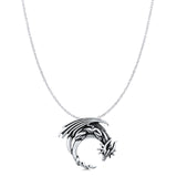 Dragon Pendant Oxidized Cable Chain Necklace 925 Sterling Silver