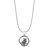 Owl Pendant Oxidized Rope Chain Necklace 925 Sterling Silver