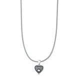 Pawprint & Heart Pendant Oxidized Snake Chain Necklace 925 Sterling Silver