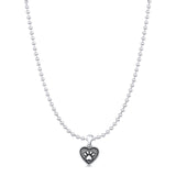 Pawprint & Heart Pendant Oxidized Bead Chain Necklace 925 Sterling Silver