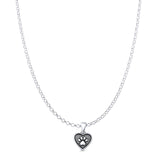 Pawprint & Heart Pendant Oxidized Rolo Chain Necklace 925 Sterling Silver