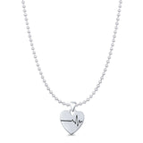 Heart & EKG Pendant Oxidized Bead Chain Necklace 925 Sterling Silver